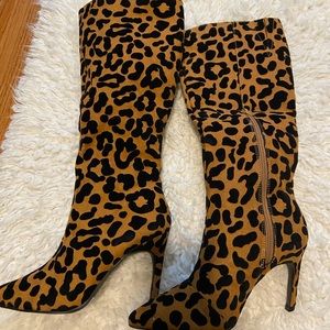 Leopard knee high boots